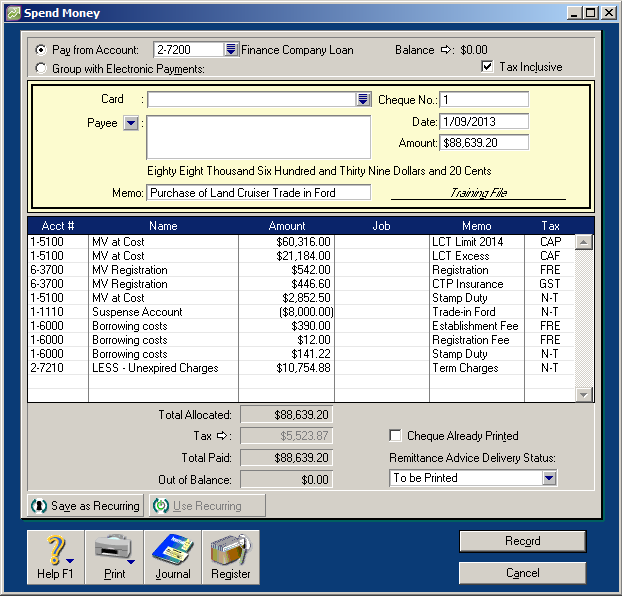MYOB Purchase Entry